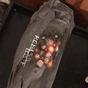Custom “Rcklss Love” gray slim jeans